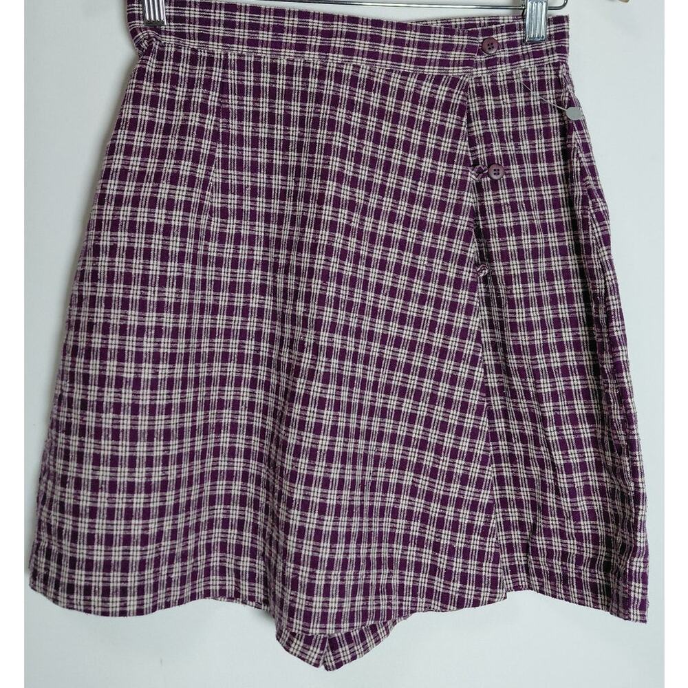 NWT SOSTANZA  Plaid Skirt Purple Lightweight 100% Silk Women Size M